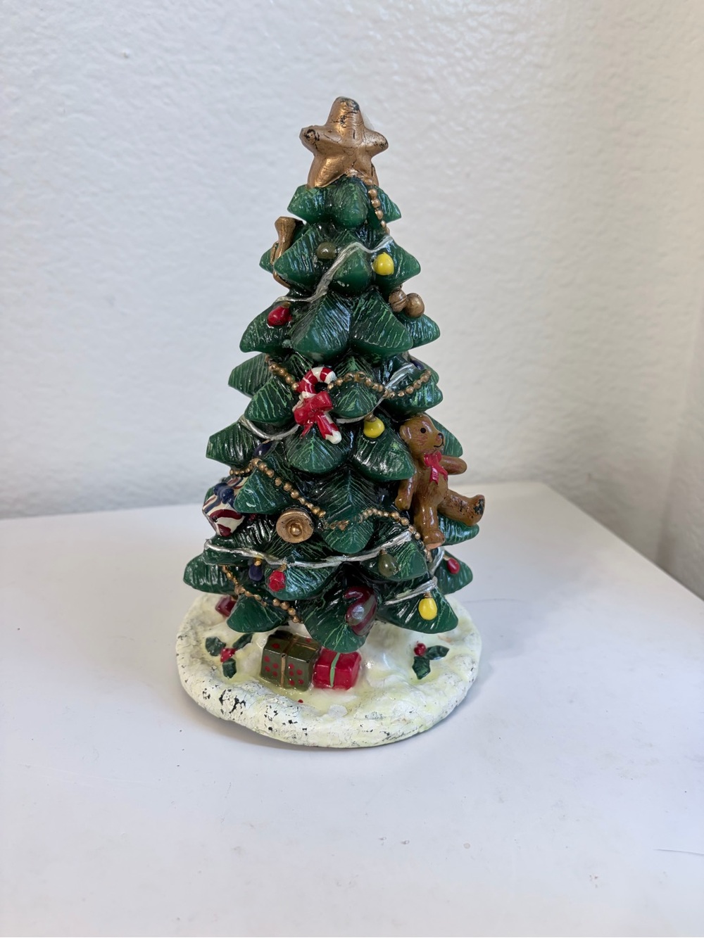 Festive Green Ceramic Christmas Tree Figurine with Gold Star - Home Holiday